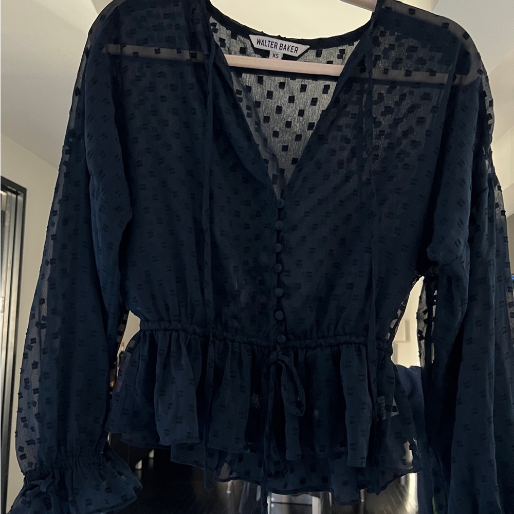NWOT blue sheer button up blouse | Walter Baker
